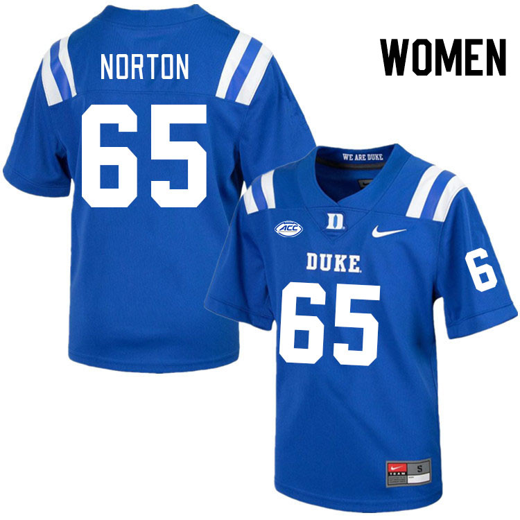 Women #65 Max Norton Duke Blue Devils College Football Jerseys Stitched Sale-Royal - Click Image to Close